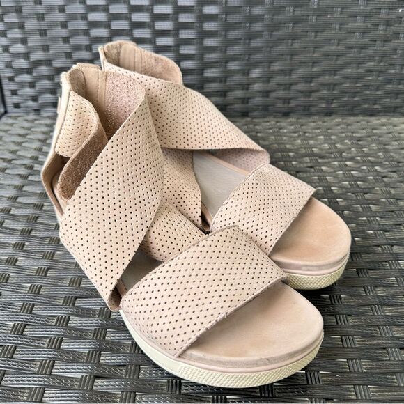 Eileen Fisher Perforated Nubuck Leather Crisscross Platform Sandals 6.5 Blush - Picture 4 of 11